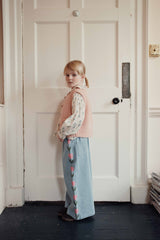 Denim Tulip Embroidered Pants