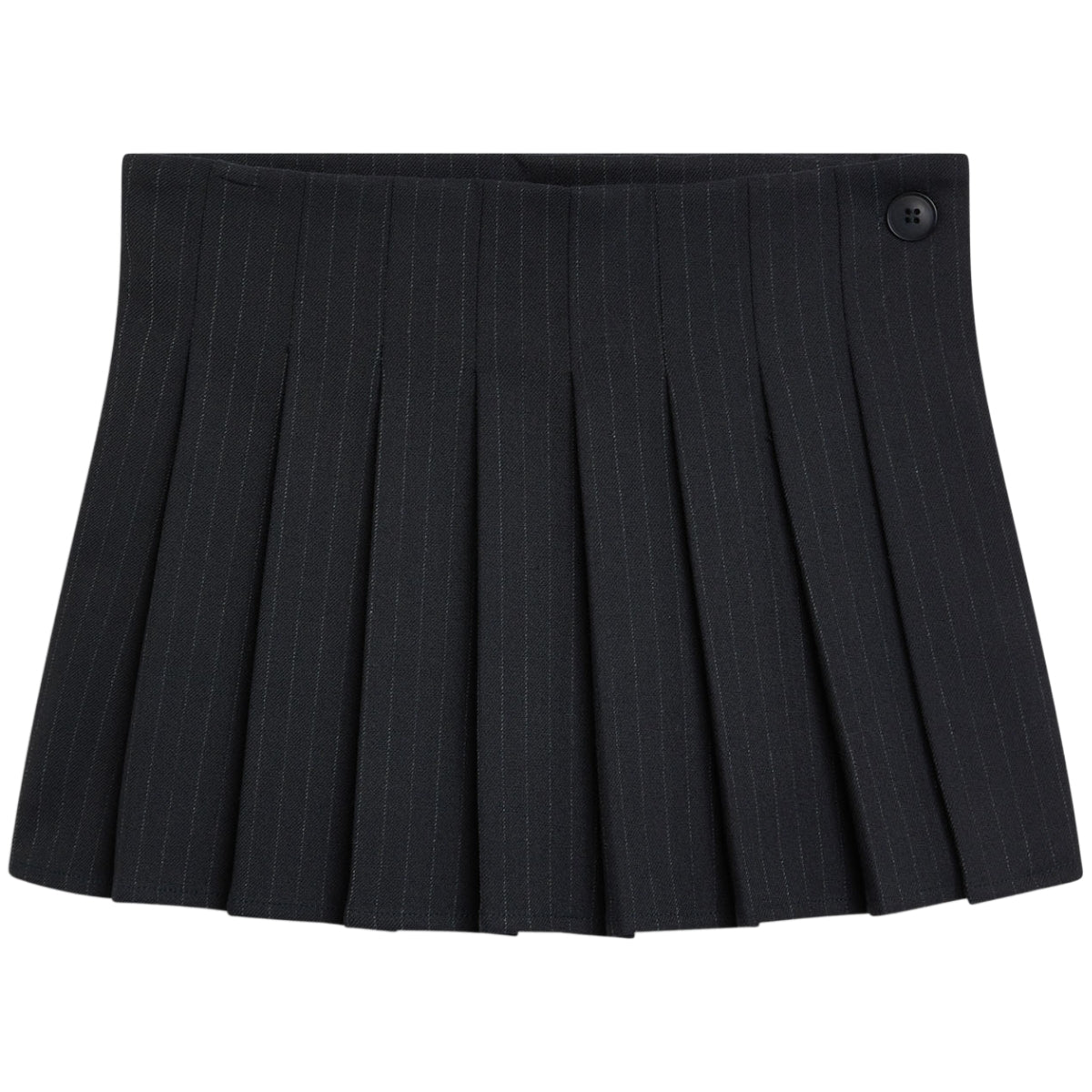 The New Society The Faith Skirt pleated pinstripe skirt with side button closure