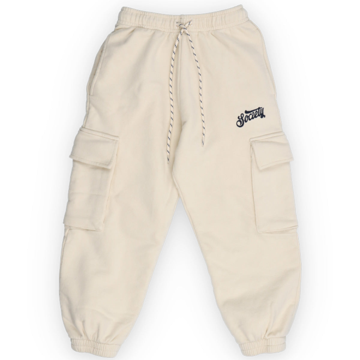Finnia Cargo Jogging from The New Society in cream cotton fleece with cargo pockets, elastic waist and cuffs