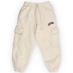 Finnia Cargo Jogging from The New Society in cream cotton fleece with cargo pockets, elastic waist and cuffs