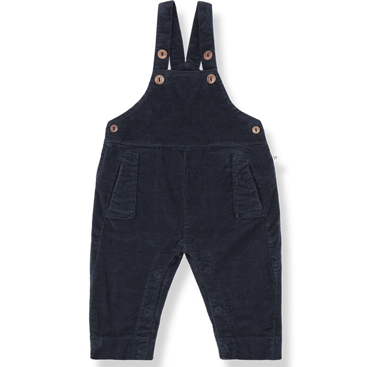 1+ in the Family The Forli Dungaree in navy corduroy with adjustable straps and patch pockets