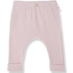 The Gava Leggings from 1+ in the Family with strawberry stripes, elastic waistband, and cuffed hems.