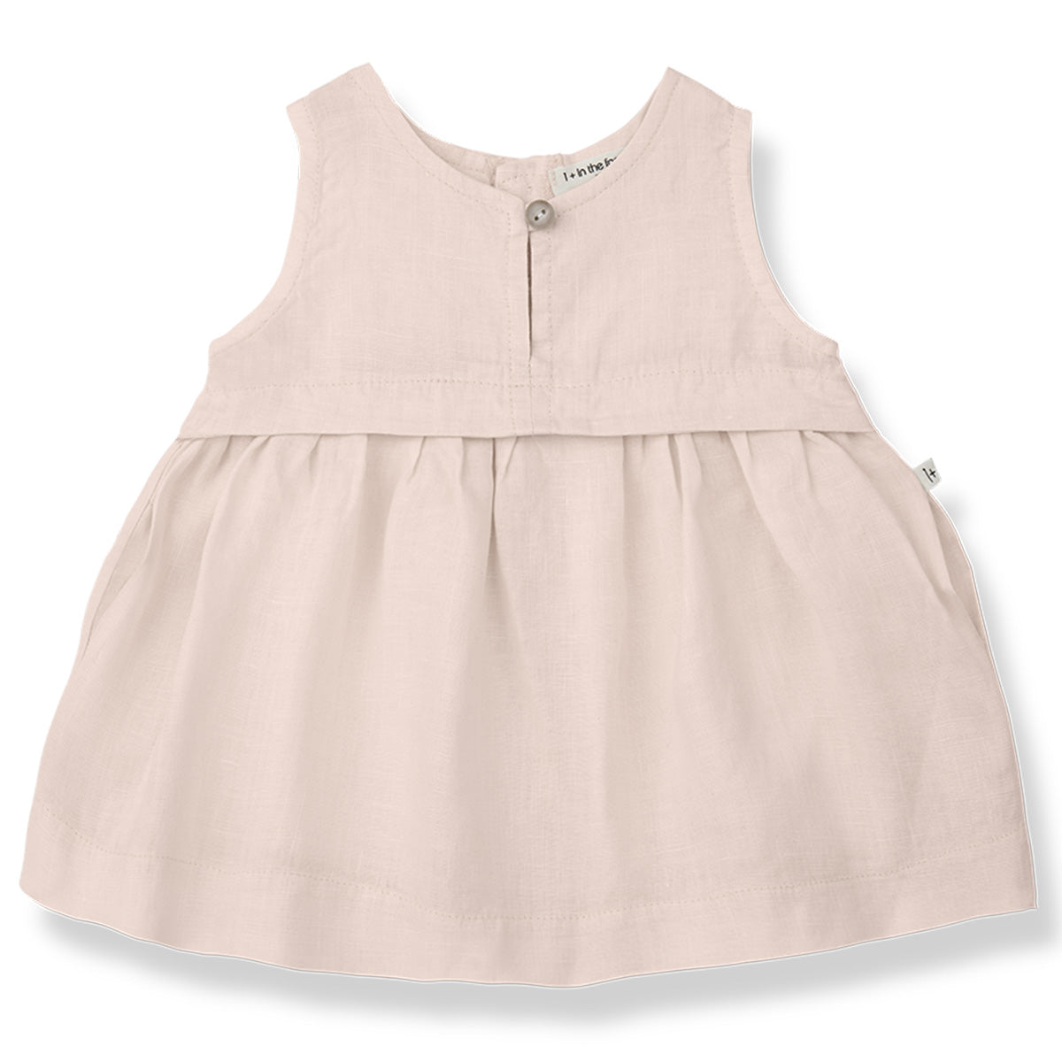 Georgina Dress from 1+ in the Family. A minimalist sleeveless dress features a gathered waist, and a button closure.