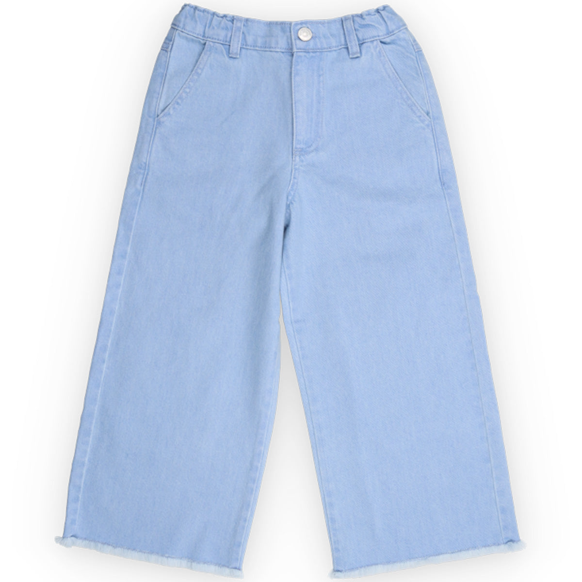 Ginger Pant from The New Society in light blue denim with wide legs, front button closure and pockets