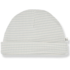 The Gio Beanie from 1+ in the Family. The hat has a striped all-over print. Ribbed design. Folded hem.