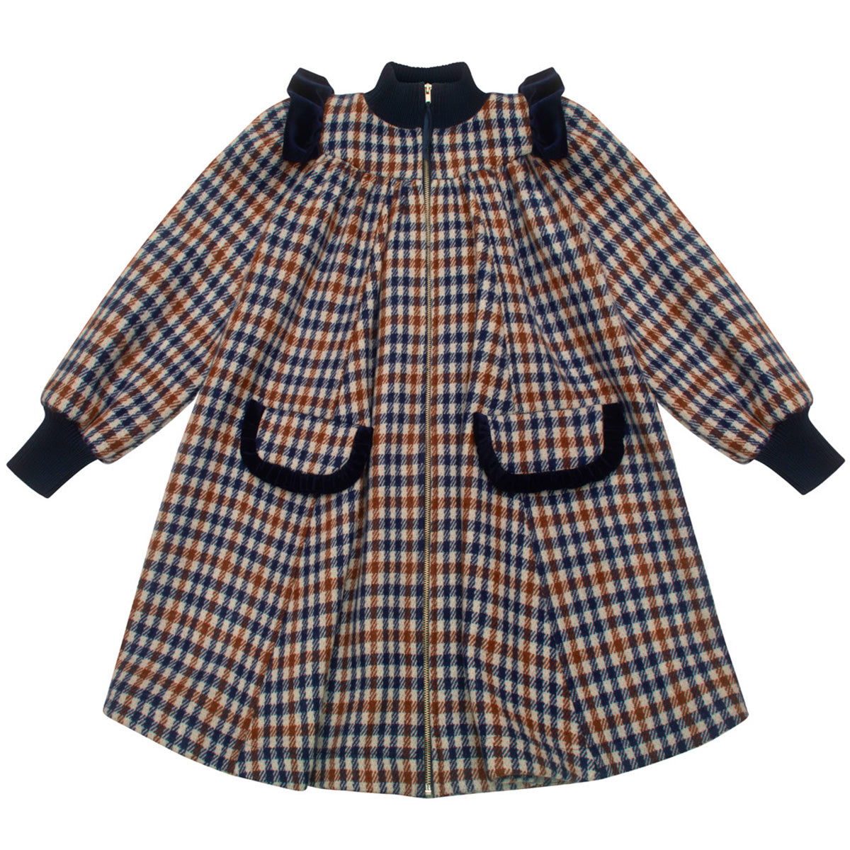 Go All Out Dress by The Middle Daughter. Voluminous double-faced wool coat with contrast velvet frills and the pocket flaps.