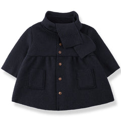 1+ in the Family The Gorizia Coat in navy with removable scarf and brown buttons