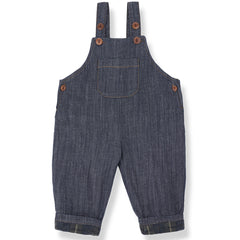 Granville Overall by 1+ in the Family dark indigo baby denim overall shorts with adjustable straps and front pocket