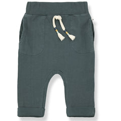Guren Pants by 1+ in the Family. Soft and comfortable baby pants with an elastic waistband and decorative drawstring.