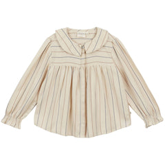 Striped Blouse from Arsene et Les Pipelettes. Fine striped flannel. Long sleeves with smocked cuffs. Peter pan collar.