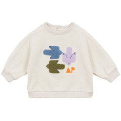 The Baby Sweatshirt Birds from Arsene et Les Pipelettes. Brushed cotton fleece. Birds" embroidery in terry on the front.