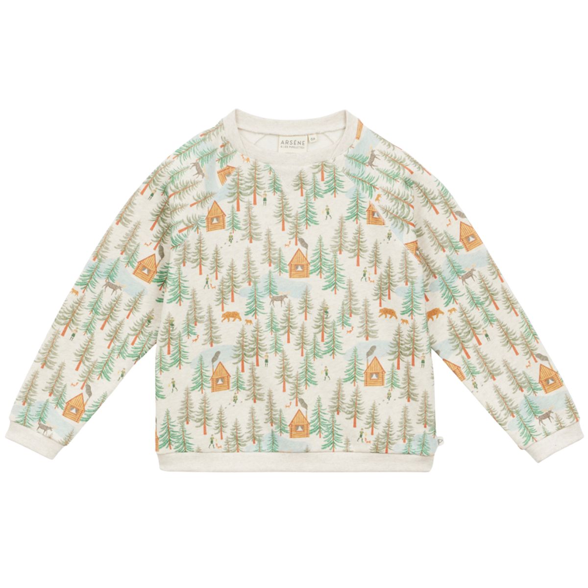 The Fleece Forest Sweatshirt from Arsene et Les Pipelettes. Children's sweater with forest pattern on a white background.