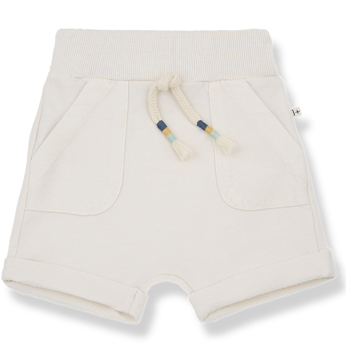 Ibar Bermuda by 1+ in the Family. Adorable and comfy baby shorts featuring a ribbed elastic waistband with a stylish drawstring.
