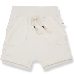Ibar Bermuda by 1+ in the Family. Adorable and comfy baby shorts featuring a ribbed elastic waistband with a stylish drawstring.