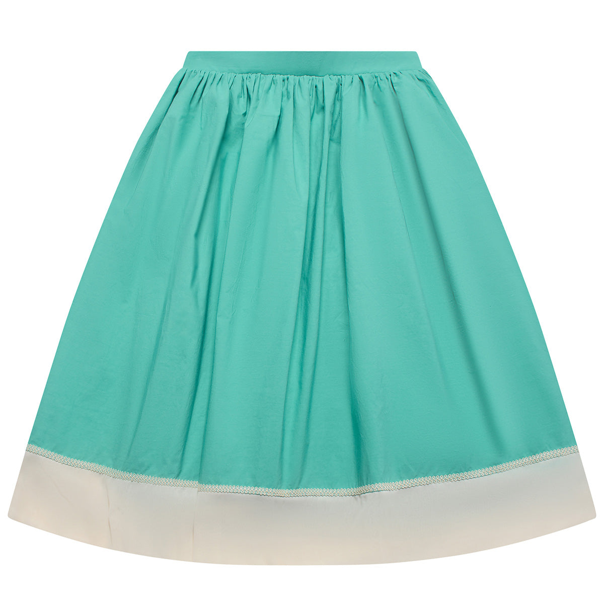 The In A Roundabout Way Skirt from The Middle Daughter. Cotton poplin midi skirt with a flat front waist with elastic to back channel.