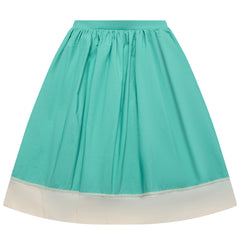 The In A Roundabout Way Skirt from The Middle Daughter. Cotton poplin midi skirt with a flat front waist with elastic to back channel.