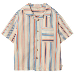 Striped cotton short-sleeve shirt by Cozmo with button front, collar, and chest pocket in lightweight fabric