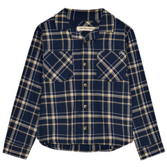 The John Shirt from The New Society. A soft plaid flannel shirt featuring the TNS embroidered logo on the chest.