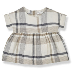 The Josephine Short Sleeve Dress from 1 + in the Family. Sweet baby dress in a check double face fabric.