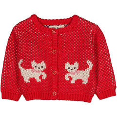 Jeannette Baby Cardigan by Hello Simone with front jacquard and ballooned sleeves.