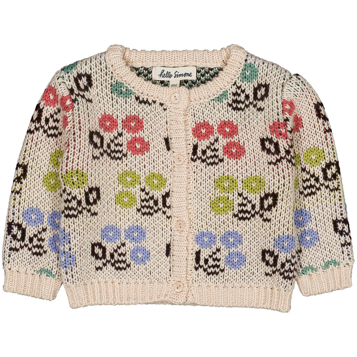 Hello Simone The Jeannette Cardigan floral jacquard knit baby cardigan with balloon sleeves