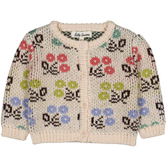 Hello Simone The Jeannette Cardigan floral jacquard knit baby cardigan with balloon sleeves