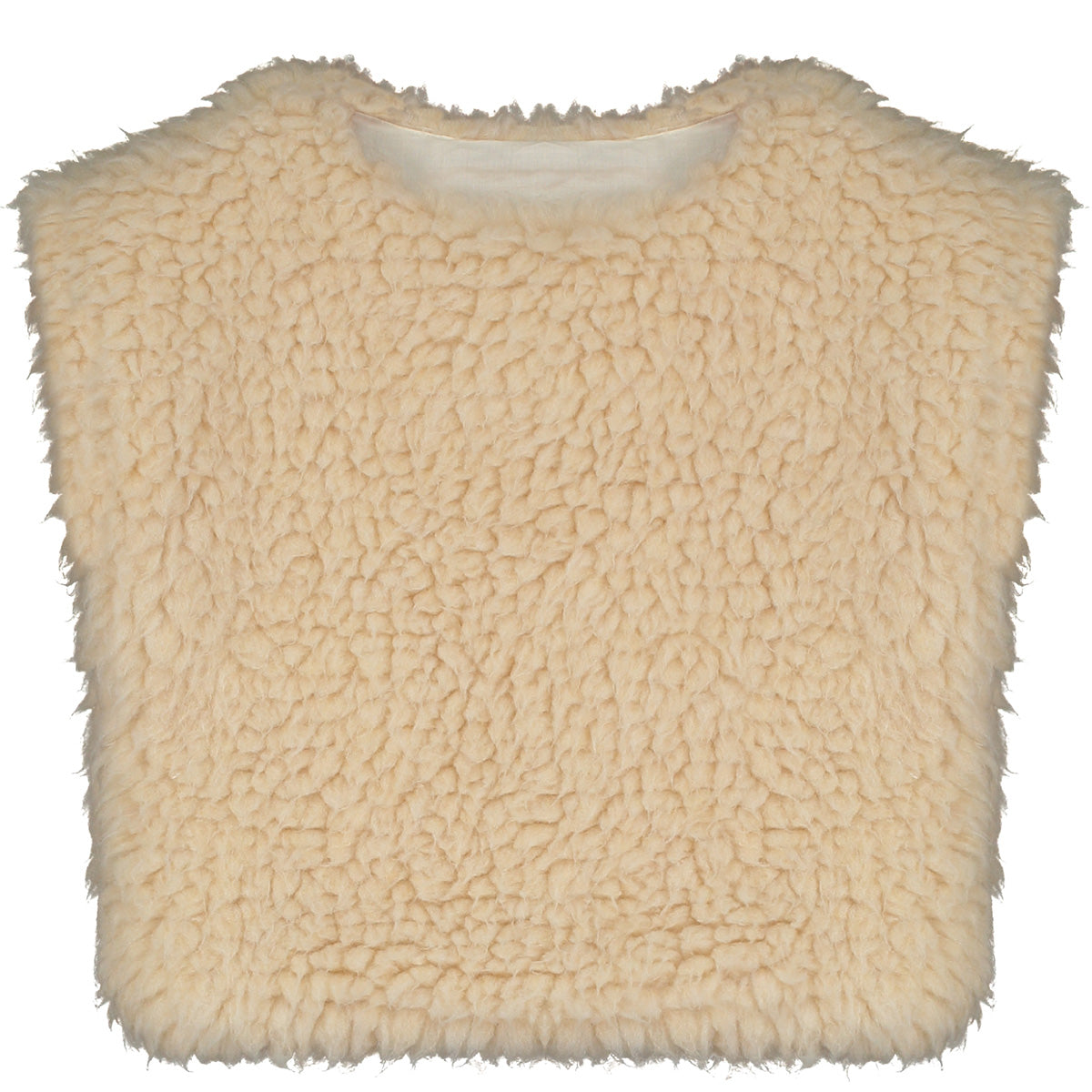Polar Top by Little Creative Factory cream sherpa fleece cropped vest with textured finish and crew neckline
