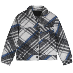 Tartan Jacket by Little Creative Factory. A jacket boasting a klein blue, grey, white, and black tartan pattern.