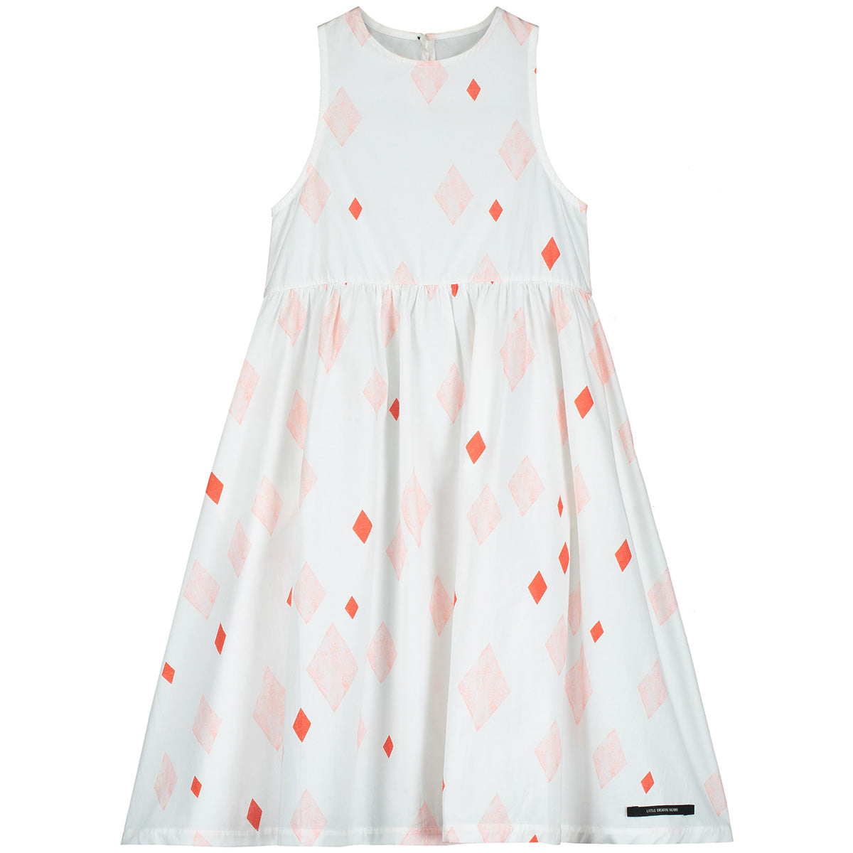 Joker Sleeveless Dress from Little Creative Factory. Delightful array of pink-hued and red diamonds on a white background.
