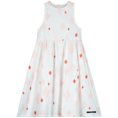 Joker Sleeveless Dress from Little Creative Factory. Delightful array of pink-hued and red diamonds on a white background.