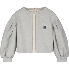 The Jaki Balloon Sweatshirt from Little Creative Factory in gray with balloon sleeves and a back zipper.
