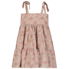 Wildflower Straps Dress by Little Creative Factory. A sleeveless tiered dress features a light pink floral jacquard pattern.