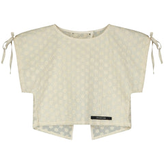 The Spring Top from Little Creative Factory in cream with floral embroidery, shoulder ties, and a lightweight cropped silhouette.