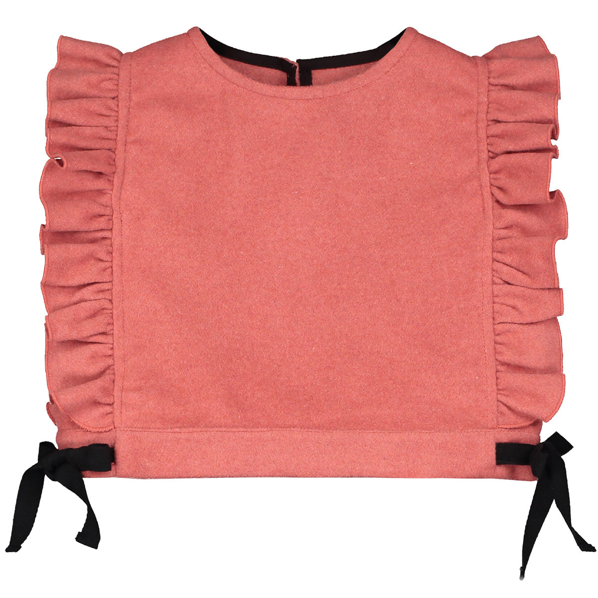 Dagny Top by Little Creative Factory dusty rose cropped girls top with ruffled trim and black ribbon ties