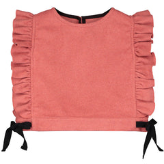 Dagny Top by Little Creative Factory dusty rose cropped girls top with ruffled trim and black ribbon ties