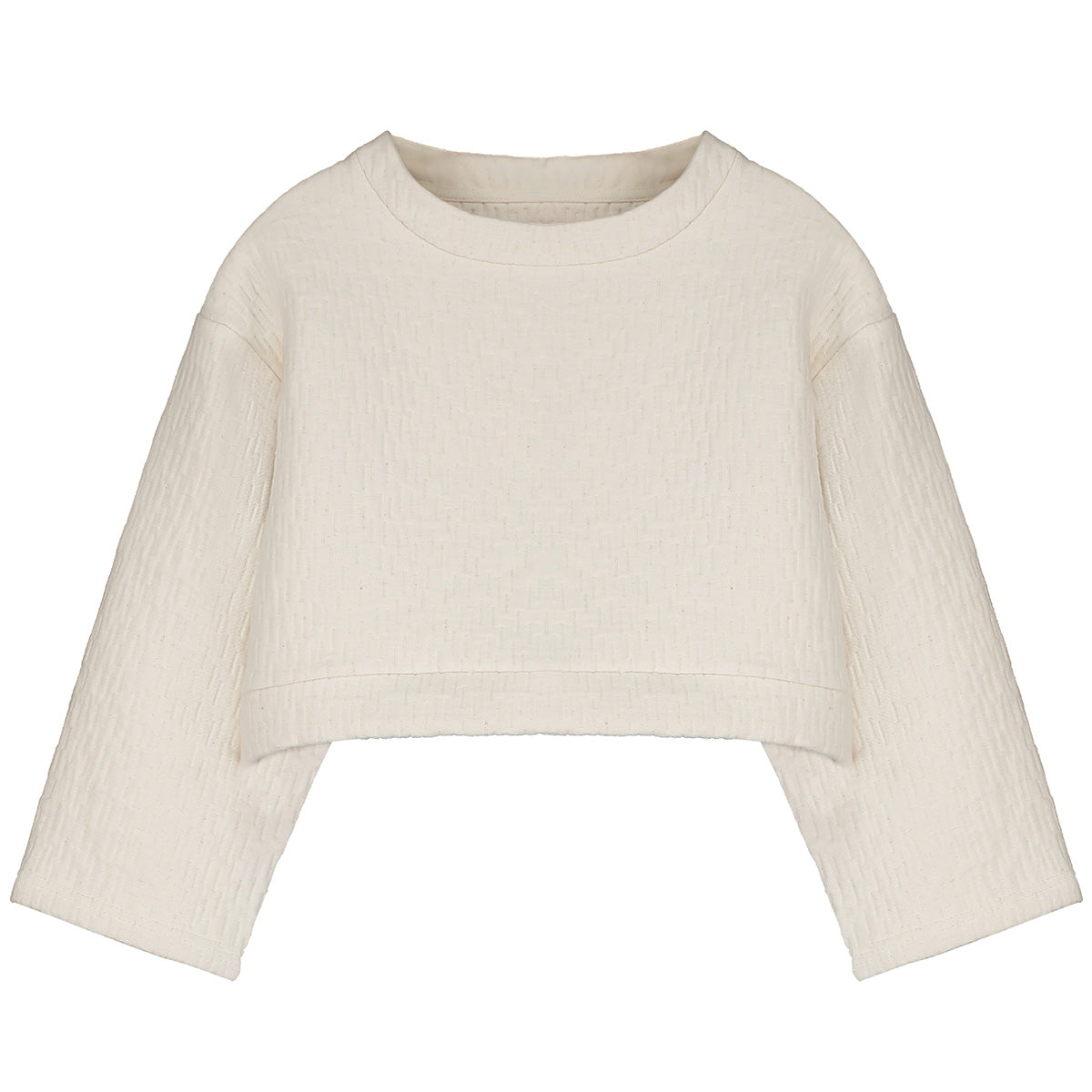 The Dune Sweatshirt from Little Creative Factory. This is a cream-colored long-sleeve top with a textured fabric.