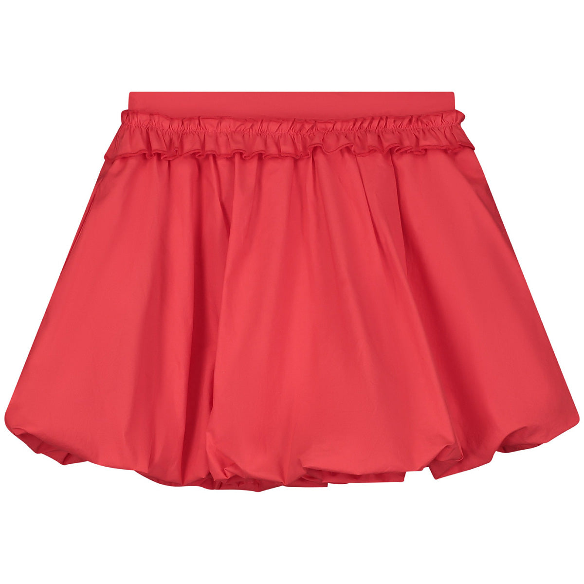 The Bubble Mini Skirt from Little Creative Factory in vibrant red with a bubble silhouette, elastic waistband, and ruffle detail.