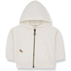 The Koldo Hood Jacket from 1+ in the Family. A cozy baby hoodie with a zip-up front, kangaroo pockets.