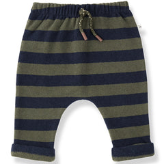 1+ in the Family The Labrador Pants in navy and olive striped knit with drawstring