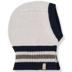 1+ in the Family The Lecce Balaclava in off-white and navy striped knit with ribbed cuff