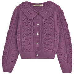 The Lila Cardigan from The New Society. Featuring an elegant knit pattern and a ribbed collar detail.
