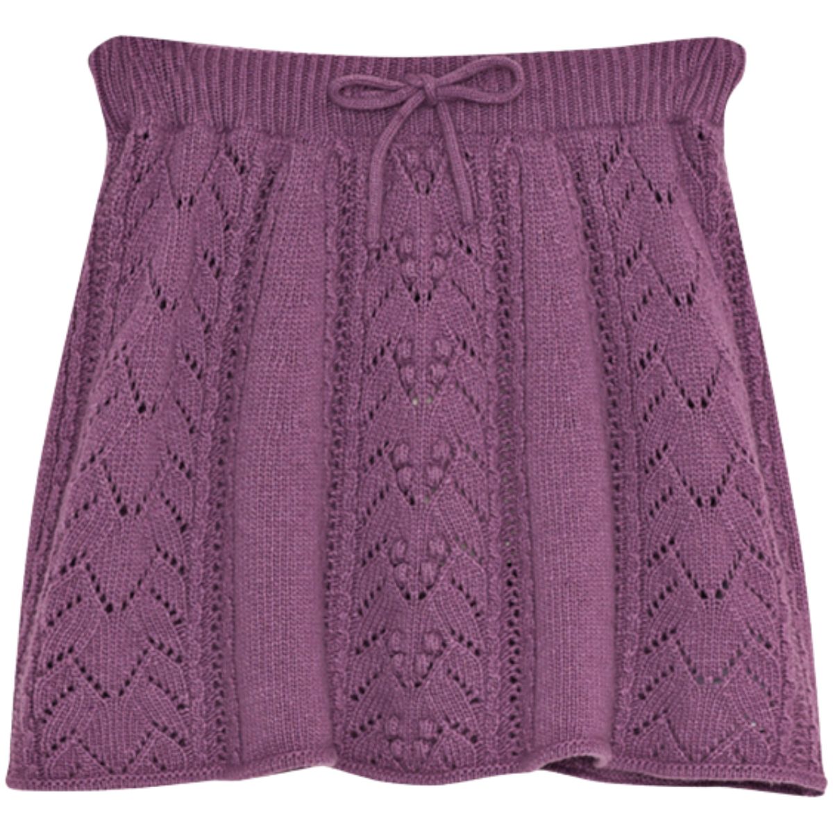The Lila Skirt from The New Society. Purple knitted skirt with a diamond pattern  and adjustable drawstring waistband.