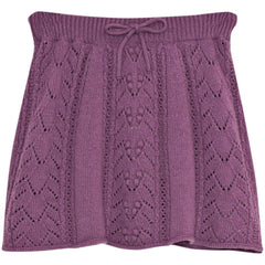 The Lila Skirt from The New Society. Purple knitted skirt with a diamond pattern  and adjustable drawstring waistband.