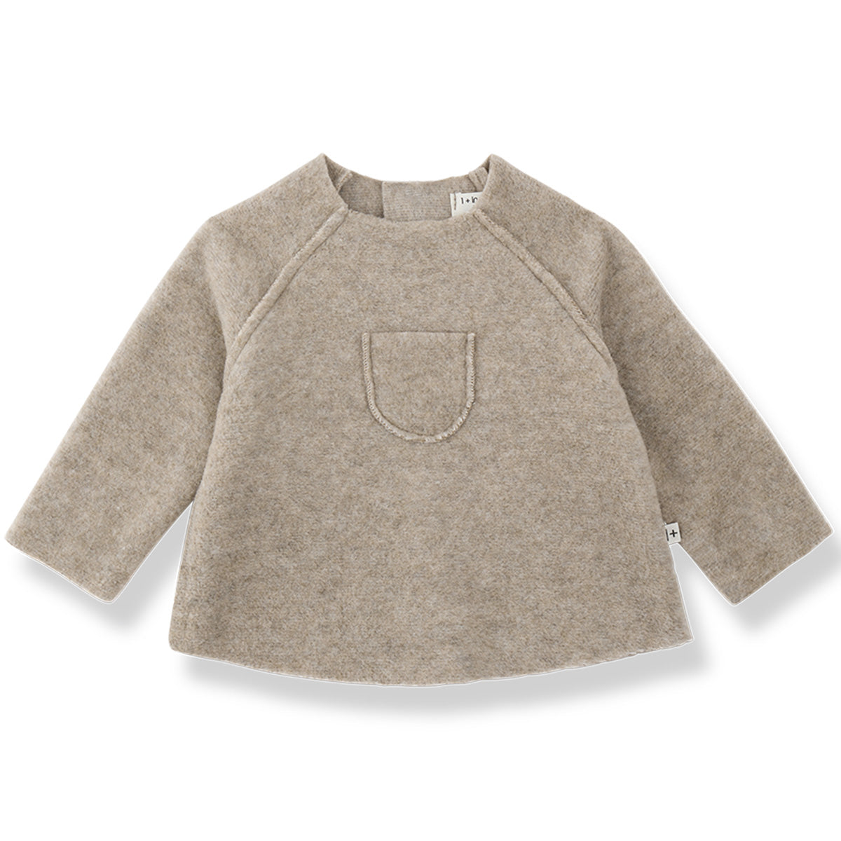 Limoges Sweater by 1+ in the Family beige knit kids sweater with raglan sleeves and front patch pocket