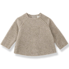 Limoges Sweater by 1+ in the Family beige knit kids sweater with raglan sleeves and front patch pocket