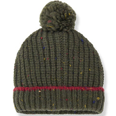 1+ in the Family The Louise Beanie olive green ribbed knit pom-pom hat with red brim