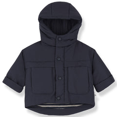 1+ in the Family The Lucca Padded Jacket in navy with hood, short sleeves and flap pockets