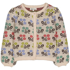 Lison Cardigan Spring by Hello Simone in colorful jacquard knit with ballooned sleeves.
