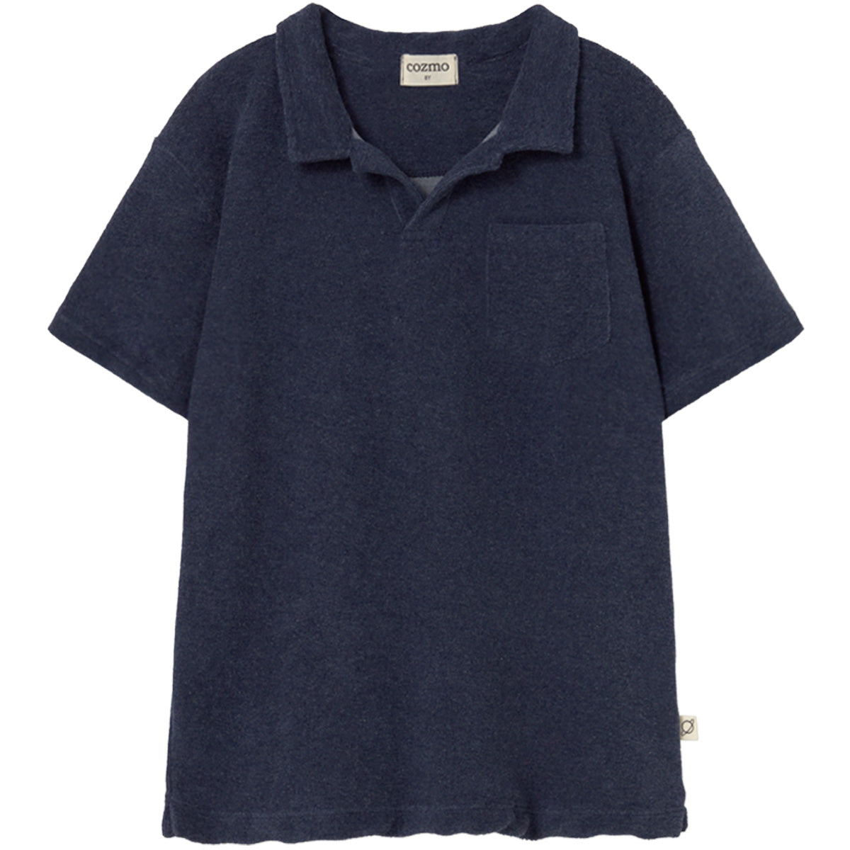 Mael Polo Tee by Cozmo navy terry polo shirt with short sleeves, soft texture and chest pocket