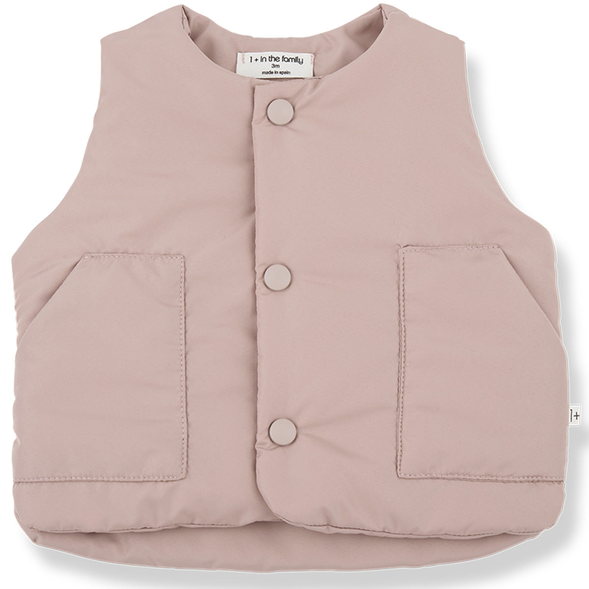 The Magnus Padded Vest from 1+ in the Family. Padded baby vest with front snap buttons and two square pockets.